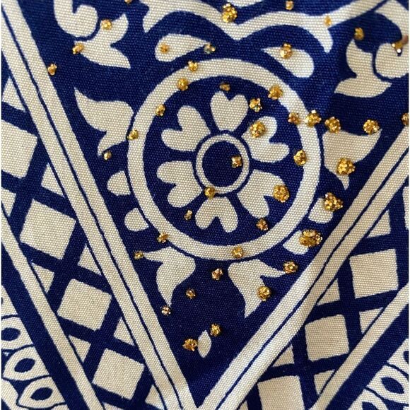 O/S Caftan tan and navy with gold glitter embellishment around neckline - Picture 7 of 7